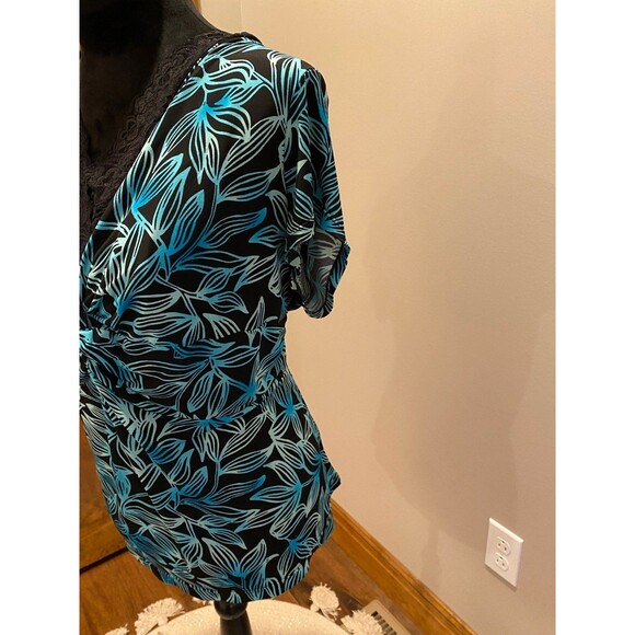 Notations Blouse Womens Plus Size XL Top  Short Sleeve w/ Lacey V Neck - Picture 4 of 8